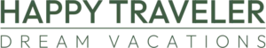Text: Happy Traveler Dream Vacation in a bold, vintage font style.